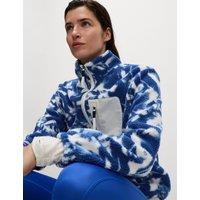 Borg Printed Funnel Neck Zip Up Fleece Jacket