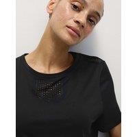 Crew Neck Laser Cut Relaxed T-Shirt