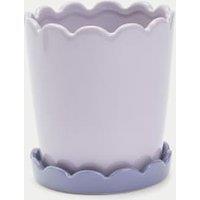 Scalloped Ceramic Planter with Tray