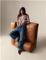 High Waisted Straight Leg Turn Up Jeans