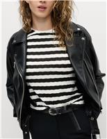 Striped Pointelle Crew Neck T-Shirt