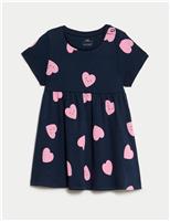 M&S Cotton Rich Heart Print Dress (0-3 Yrs) Navy Mix