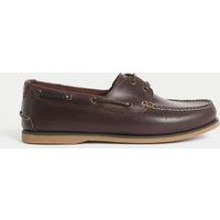M&S Wide Fit Leather Boat Shoes Brown