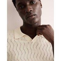 JAEGER Merino Wool Rich Knitted Polo Shirt with Silk Ecru
