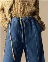 Lyocell Blend Pintuck Wide Leg Jeans