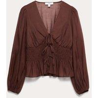 Lyocell Rich V-Neck Shirred Blouse