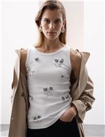 Cotton Rich Floral Embellished Vest