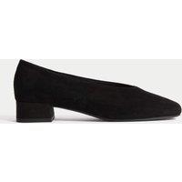 Suede Block Heel Square Toe Court Shoes