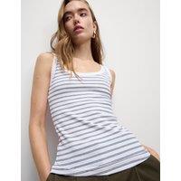 Cotton Rich Ribbed Striped Scoop Neck Vest