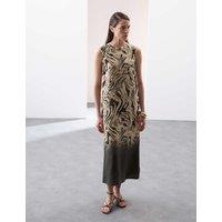 Animal Print Round Neck Midi Column Dress