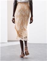 Lace Side Split Midi A-Line Skirt