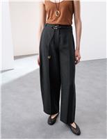 Linen Rich Belted Carrot Leg Trousers