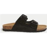 Suede Buckle Footbed Mules