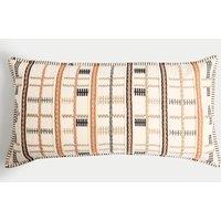 Pure Cotton Grid Embroidered Bolster Cushion