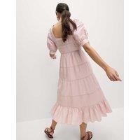 Pure Cotton Pintuck Midi Tiered Dress