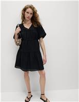 Lyocell Rich V-Neck Mini Waisted Dress