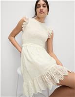 Pure Cotton Shirred Mini Waisted Dress