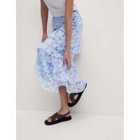 Lyocell Rich Floral Midi Tiered Skirt