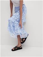 Lyocell Rich Floral Midi Tiered Skirt