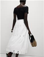 Pure Cotton Broderie Midi Tiered Skirt