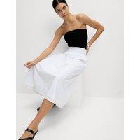 Pure Cotton Shirred Midi A-Line Skirt