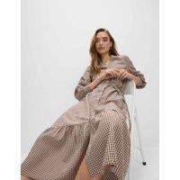 Modal Rich Checked Button Front Midi Dress