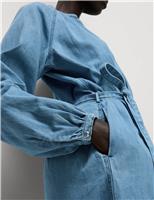 Pure Cotton Denim V-Neck Mini Waisted Dress