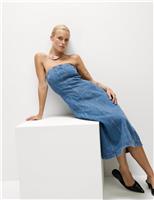 Denim Bandeau Midi Skater Dress