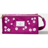 Open Flat Box Makeup Bag in Embroidered Daisy Plum Velvet