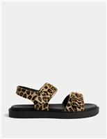 Leather Leopard Print Flatform Sandals