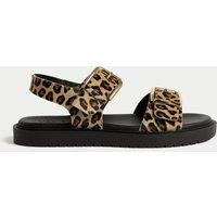 M&S Leather Leopard Print Flatform Sandals Brown Mix