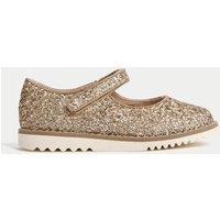M&S Kids' Glitter Mary Jane Shoes (4 Small - 2 Large) Gold