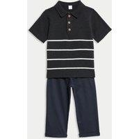 2pc Cotton Blend Striped Knit Polo Outfit (0 Mths-3 Yrs)
