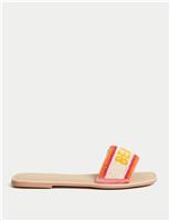 Kids Leather Slogan Beaded Sandals