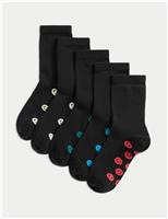 5 Pack Cotton Rich Smiley Faces School Socks