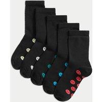M&S 5 Pack Cotton Rich Happy Faces School Socks (6 Small-7 Large) Black