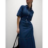 Denim Button Front Midi Shirt Dress