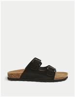 Suede Buckle Footbed Mules