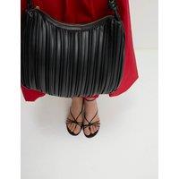 Faux Leather Pleated Top Handle Shoulder Bag