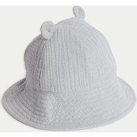 M&S Kids' Pure Cotton Bear Sun Hat (0-3 Yrs) Pearl Grey