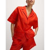 Pure Cotton Broderie Collared Button Through Beach Shirt