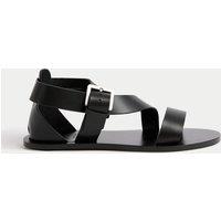 Leather Crossover Ankle Strap Flat Sandals