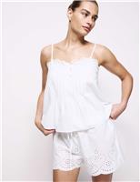 M&S Pure Cotton Voile Cami Shortie Set White