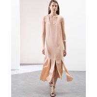 Satin Scoop Neck Tassel Midi Dress