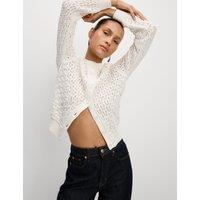 Cotton Blend Embellished Crew Neck Cardigan