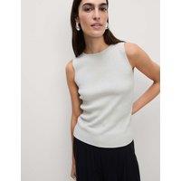Metallic Ribbed Crew Neck Cropped Vest Top