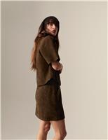 Suede Embroidered Mini Pencil Skirt