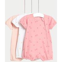 3pk Cotton Rich Rompers (0-1 Yrs)