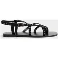 Suede Studded Strappy Flat Sandals