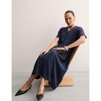 V-Neck Pintuck Midi Waisted Dress
